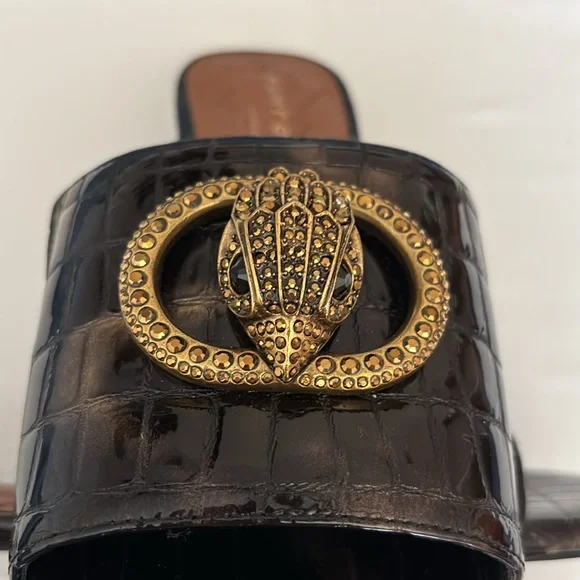 New Kurt Geiger London Chelsea Crocodile Tortoise Crystal slides gold brown 8.5 - Picture 12 of 12